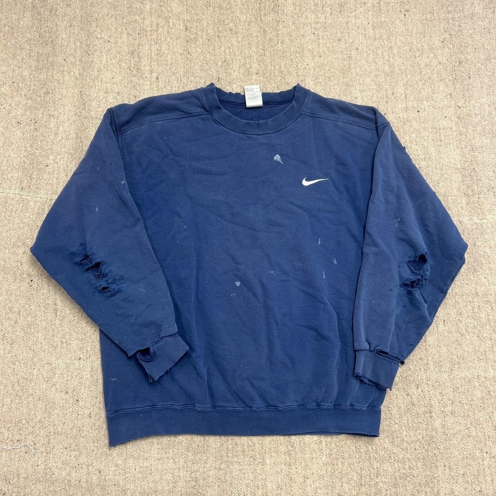 Vintage Nike Sweatshirt Mens Large Blue 1990s Check Swoosh USA Distressed